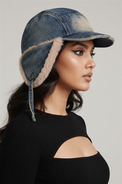 Arctic Edge Trapper Cap | Distressed Denim Faux Fur Hat | Rebelé Drip ...