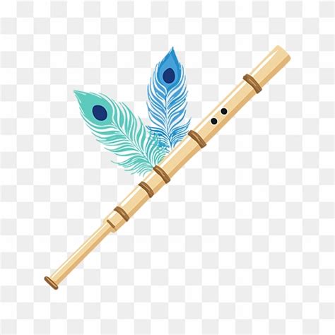 Flute with peacock feather free stock png image