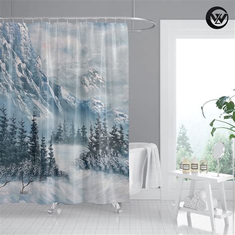 Nordic Winter Snow Mountain Peak Natural Landscape Shower Curtain ...