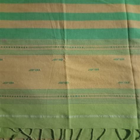 Beige & Green Traditional Handloom Weave Cotton Stole from Assam ...