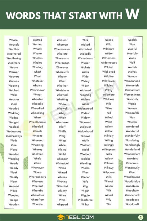 Words that Start with W (1200+ W Words in English) • 7ESL