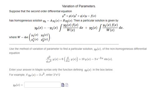 Image result for Variations of Parameters First Order