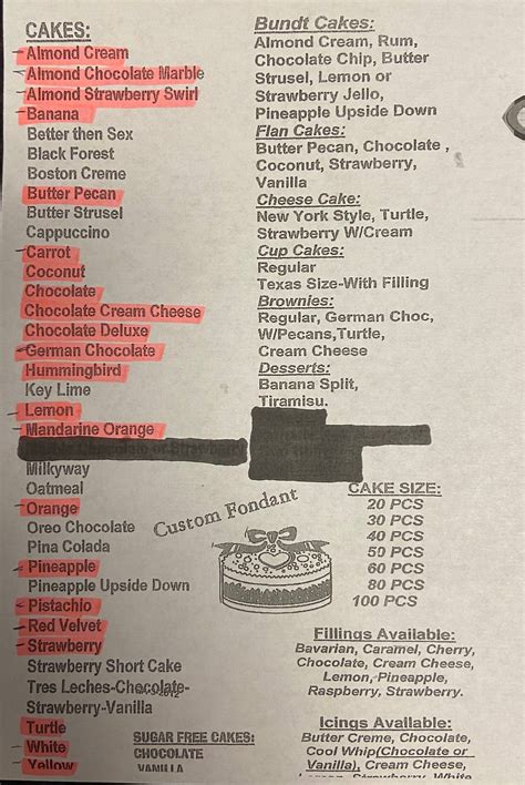 Menu at Sweet & Tasty Bakery, McAllen, N 10th St