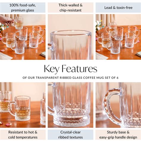 Transparent Ribbed Glass Coffee Mug Set Of 6 220ml Online - Premium ...