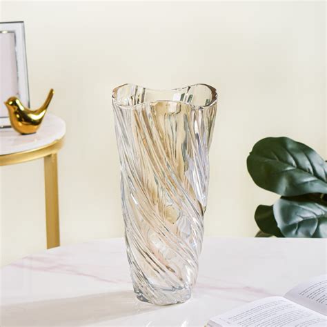 Spiral Winds Glass Flower Vase Amber Large 11 Inch