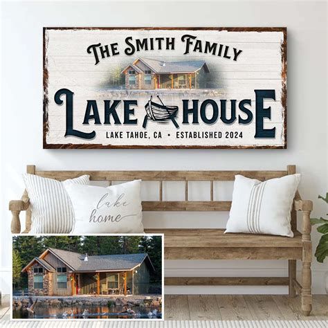 Personalized lake house sign, Customizable lake house canvas with name ...