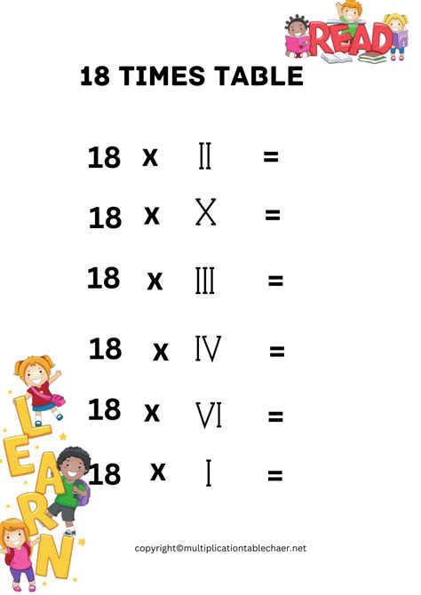 18 Times Table Worksheet | Multiplication Table