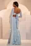 Buy Blue Georgette Christina Ruffle Pre-draped Saree With Crop Top For ...