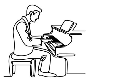 continuous one line drawing man playing a grand piano outline, sketch ...