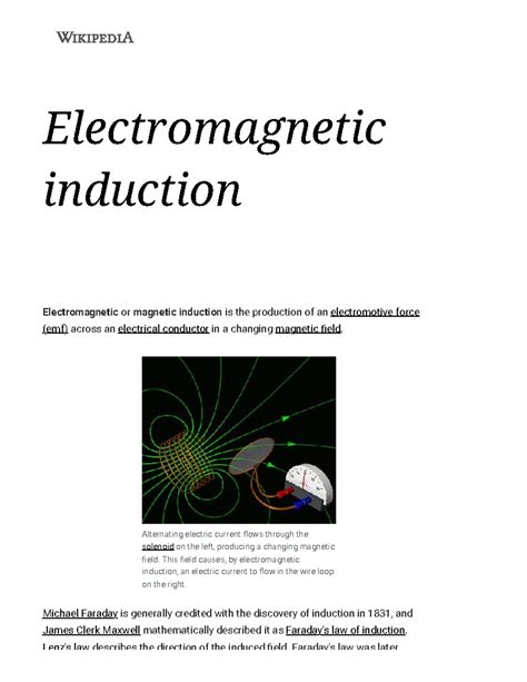Electromagnetic Induction: Concepts, Applications, and Historical ...