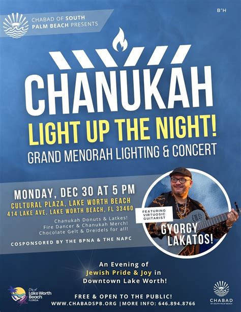 Light Up the Night Grand Menorah Lighting and Concert, Lake Worth Beach ...