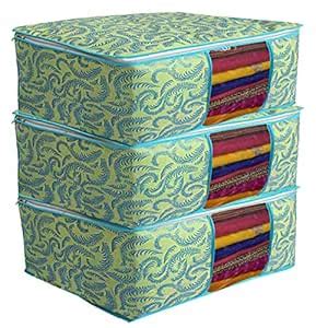 Kuber Industries Non-Woven Metalic Print 3 Piece Non Woven Saree Cover ...