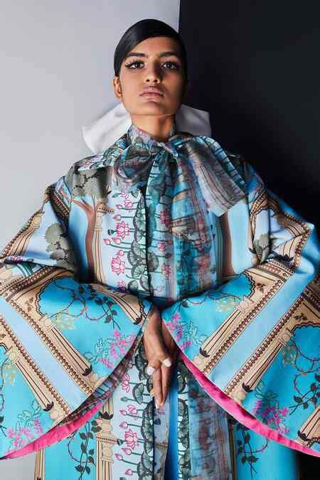 Buy Blue Lapel Printed Long Jacket For Women by Limerick By Abirr N ...