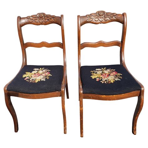 1940s Carved Ladder Back Needlepoint Seat Chairs, A pair For Sale at ...