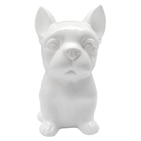 White Ceramic Frenchie Dog Figurine, 8.5"