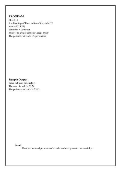 Python Lab Procedure-1 - PI = 3. R = float(input("Enter radius of the ...