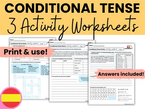 Spanish Conditional Tense Verbs - Grammar Activity Worksheets (x3 ...