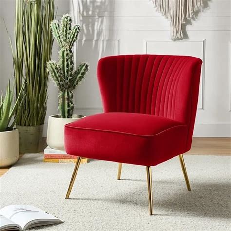 WOODEN WORLD Modern Velvet Accent Chair, with Gold Legs, Channel Tufted ...