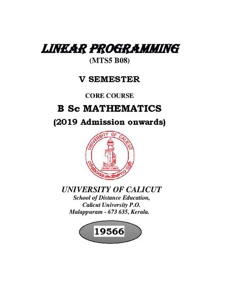 Linear Programming - Note - LINEAR PROGRAMMING (MTS5 B08) V SEMESTER ...