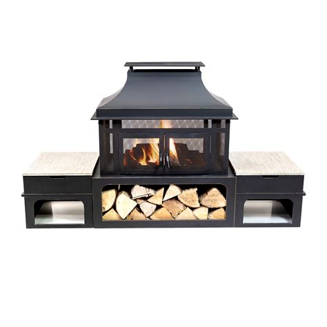 Deko Living Rimasco 80 Inch Rectangular Outdoor Steel Wood Burning ...