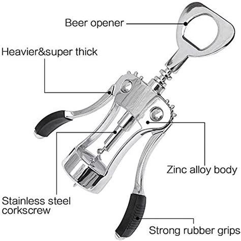 Winged Corkscrew, Zinc Alloy Wine Opener With Non-slip Silicone Handle ...