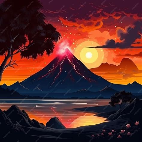 Image result for Exploding Volcano Landscape Simple