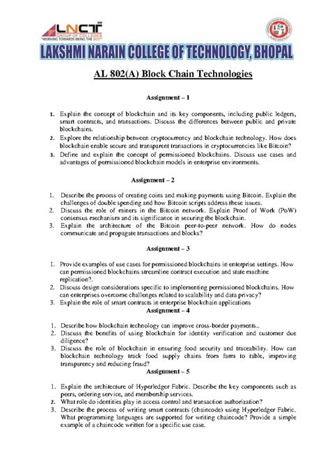 AL 802 Assignment Question - AL 802(A) Block Chain Technologies ...