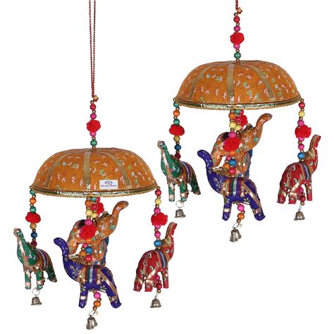 Heart Home Rajasthani Traditional Windchimes|Cotton Fabric Pompom ...