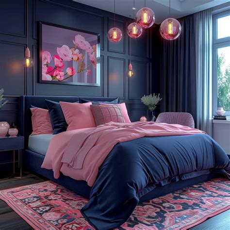 Bold Pink and Navy Bedroom Interior Color Combination for a Stylish ...