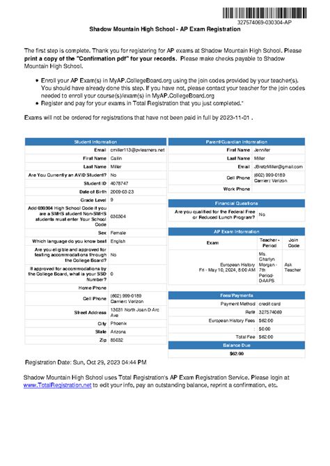 College Board AP exam reg - Shadow Mountain High School - AP Exam ...