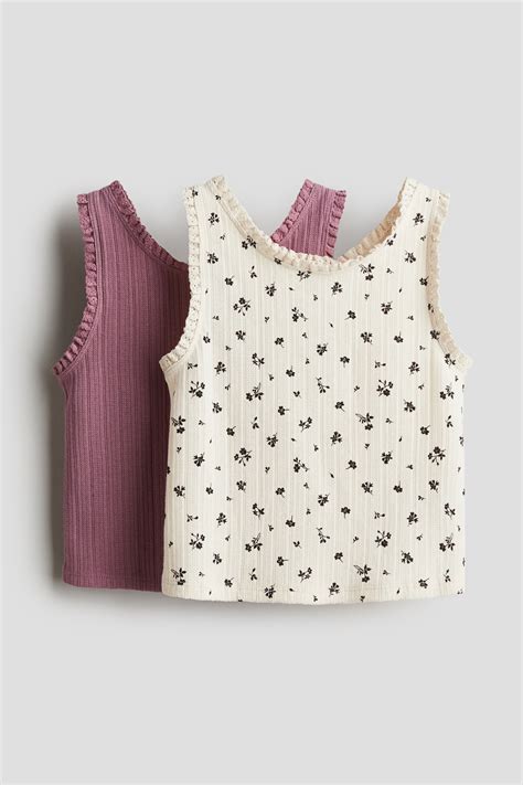 2-pack lace-trimmed vest tops - Natural white/Mauve - Kids | H&M IN