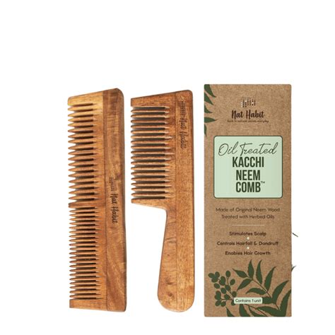 Foxy.in : Buy Nat Habit Oil Treated Kacchi Neem Comb - Fine + Dual ...