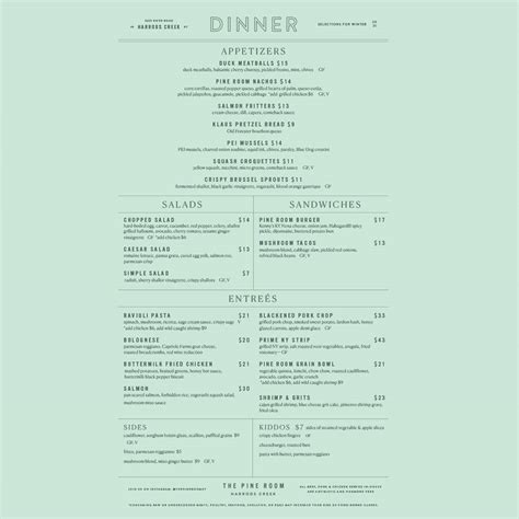 Menu at The Pine Room pub & bar, Prospect