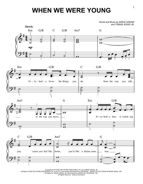 When We Were Young sheet music by Adele (Easy Piano – 162471)