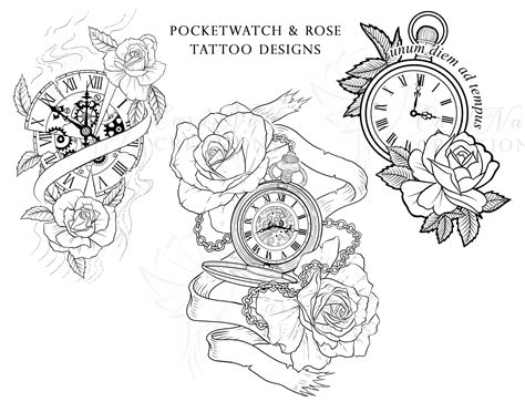 Traditional Pocket Watch Tattoo Outline