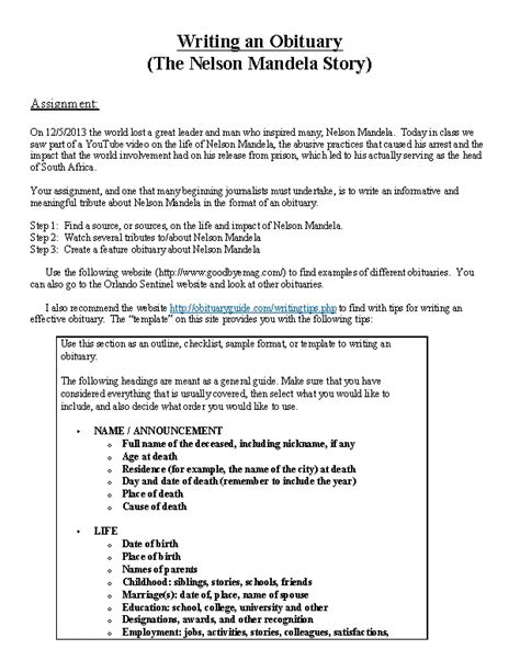 Image result for Sample Obituary