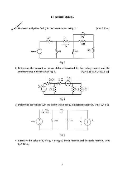 ET Tut1 - Solve carefully - ET Tutorial Sheet 1 Use mesh analysis to ...