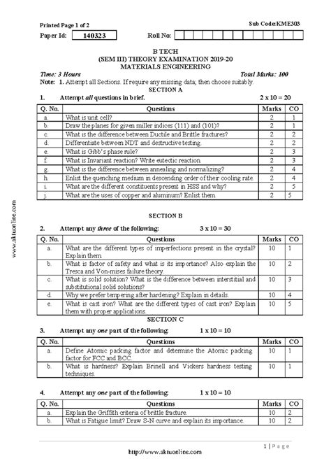 Btech me 3 sem materials engineering kme303 2020 - Printed Page 1 of 2 ...