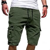 Men's Cargo Shorts Drawstring Multi Pocket Solid Color Outdoor Knee ...