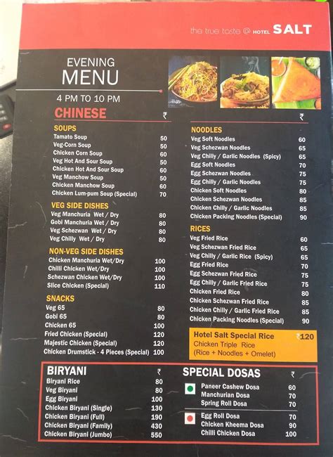 Menu at Hotel SALT, Hyderabad