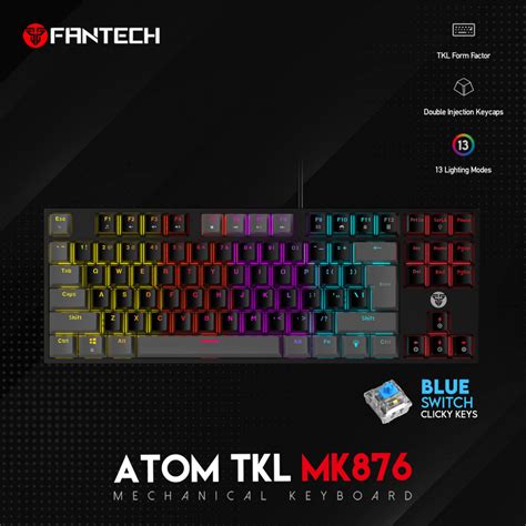 Tastatura Mehanicka Gaming Fantech MK876 RGB Atom TKL crna (Blue switch ...