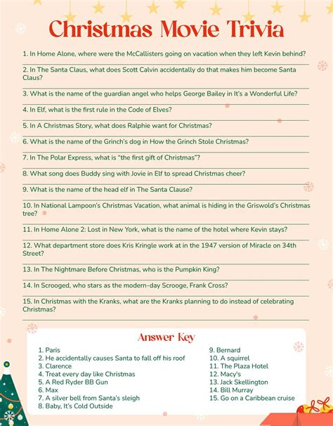 Christmas Movie Trivia Questions and Answers Sheets | Christmas movie ...