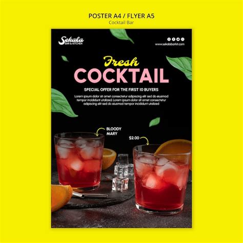 Cocktail bar poster template | Premium PSD