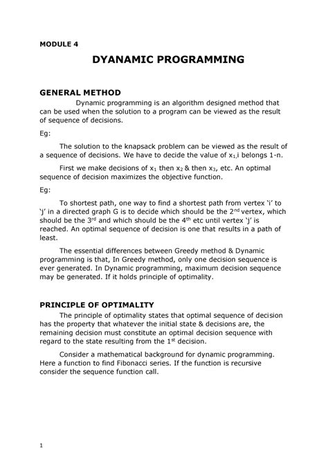 Data Mining 4th - Lecture notes - MODULE 4 DYANAMIC PROGRAMMING GENERAL ...