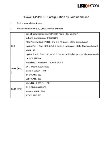 Huawei GPON OLT Configuration Guide: Command Line Setup - Studocu