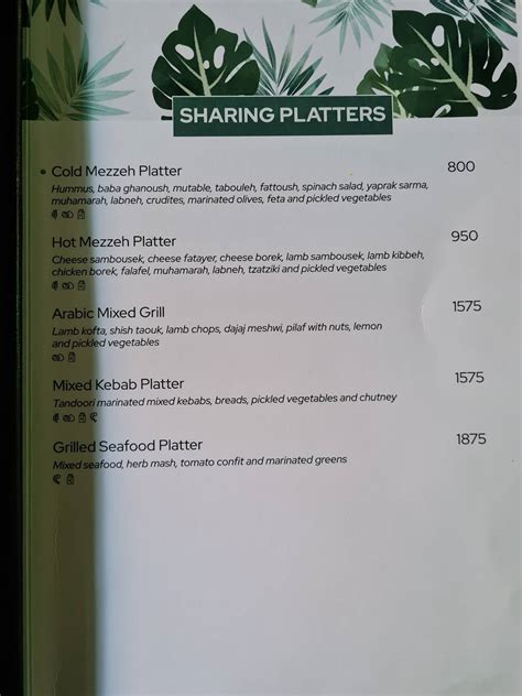 Menu at Bayroot, Chennai