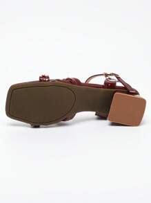 Women's High Heel Sandals, Square Toe, Burgundy Color, French Style ...