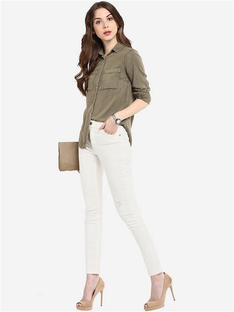 Women's Olive Green Rayon Acid Wash Shirt – Stylestone