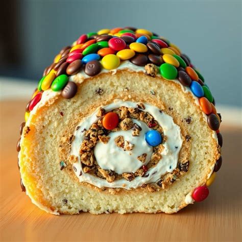 M&M Chocolate Chip Cookies Dough Ice Cream Cake Roll
