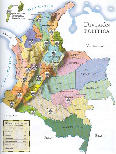 Mapa de Colombia con sus límites - Mapa Físico, Geográfico, Político, turístico y Temático.